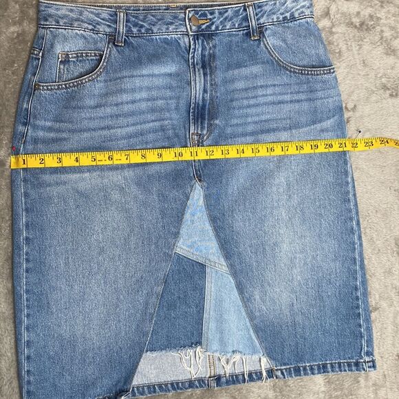 Patchwork Tri Denim Medium Wash Midi Skirt - Picture 9 of 10